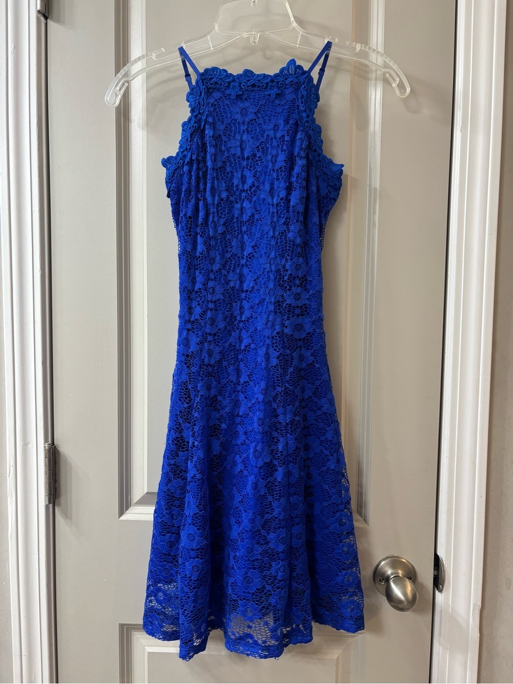 Jodi Kristopher blue lace fit & flare sleeveless dress